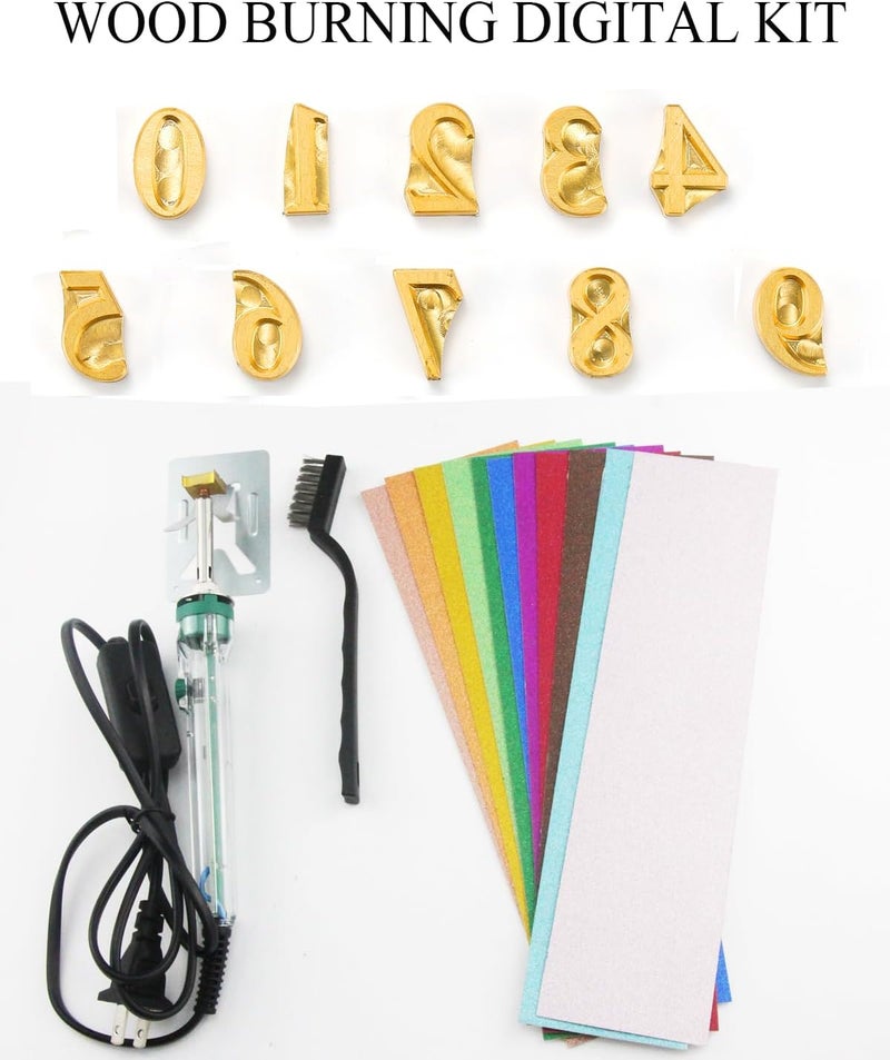 AIMOADO 1/2" 10Pcs Wood Burning Letter Kit, Wood Burning Numbers for Wood Branding Leather Crafting, DIY Gifts for Christmas Wedding Birthday Beginners, with 80W Electric Branding Iron (Brass Numbers 0-9) - Image 2